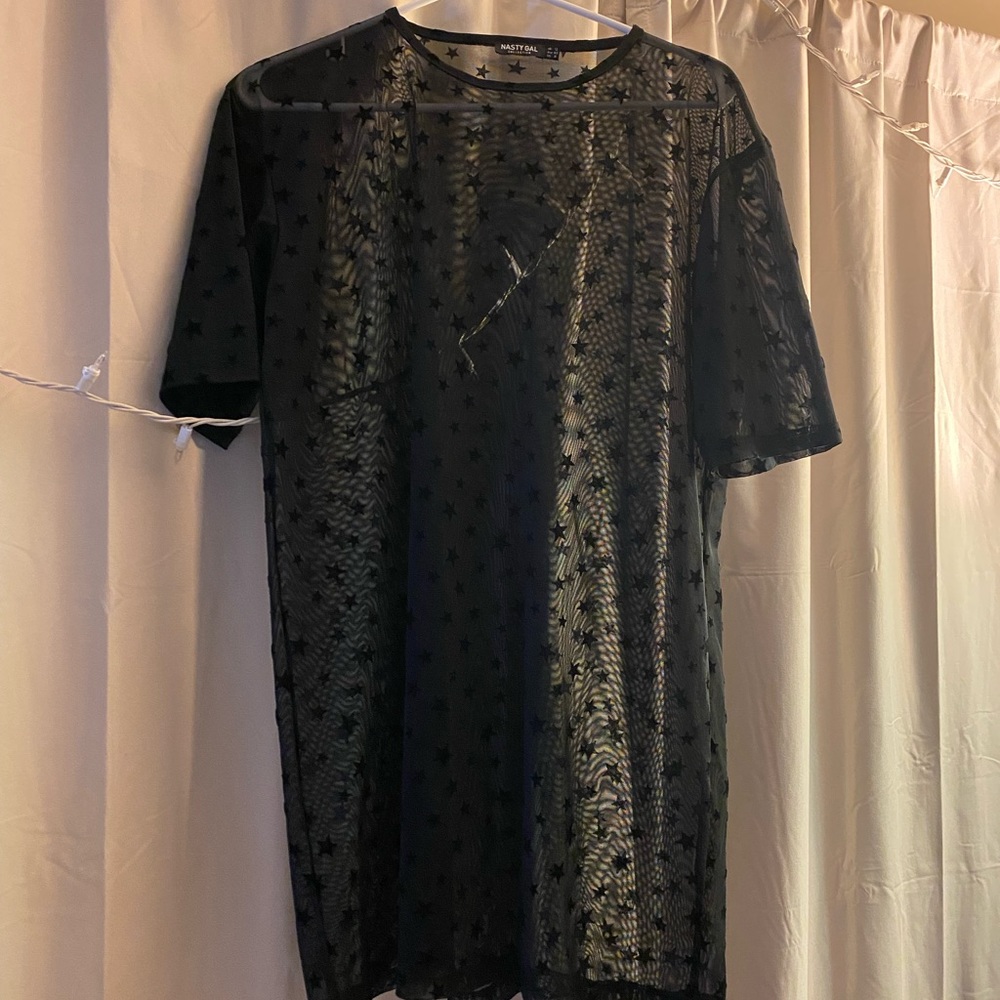 Nasty Gal Sheer Velvet Star Shirt Dress